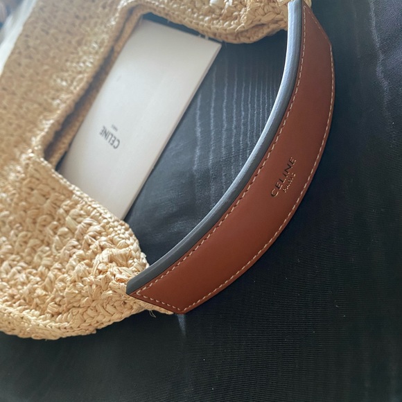 CELINE CLASSIC PANIER HOBO BAG IN RAFFIA AND CALFSKIN WICKER TAN STRAW SUMMER - Picture 10 of 14